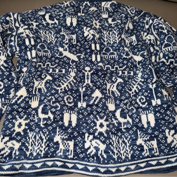 Sage Greek Liz Ence Blue/White Sweater sz S Celtic Paleolithic Arrowhead Buttons - Picture 15 of 16